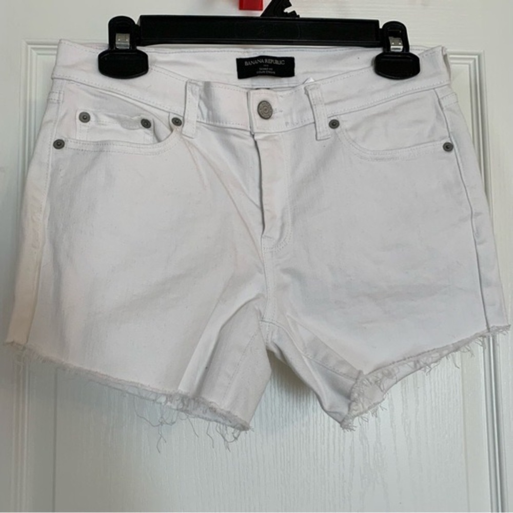 Banana Republic White Denim Frayed Hem Shorts